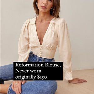 Reformation Ivory Embroidered Blouse (Never worn)